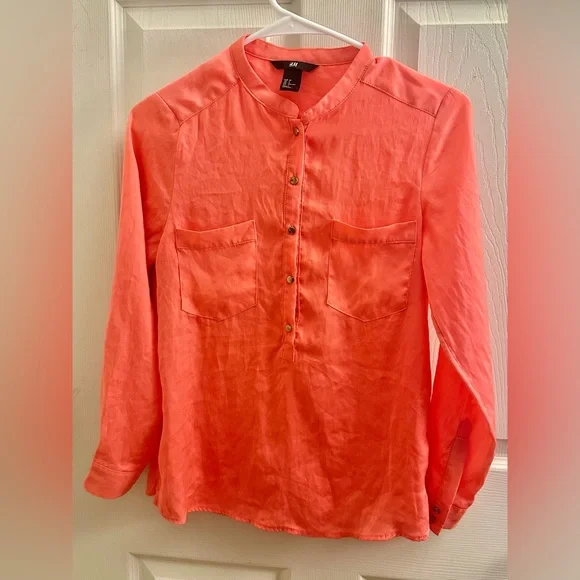 H&M Peach Coral Blouse Shirt - Size 2 - Picture 1 of 4